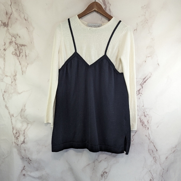 Victor Glemaud Sweater Womens Medium Black White Combo Tank Faux Layers - Picture 1 of 10
